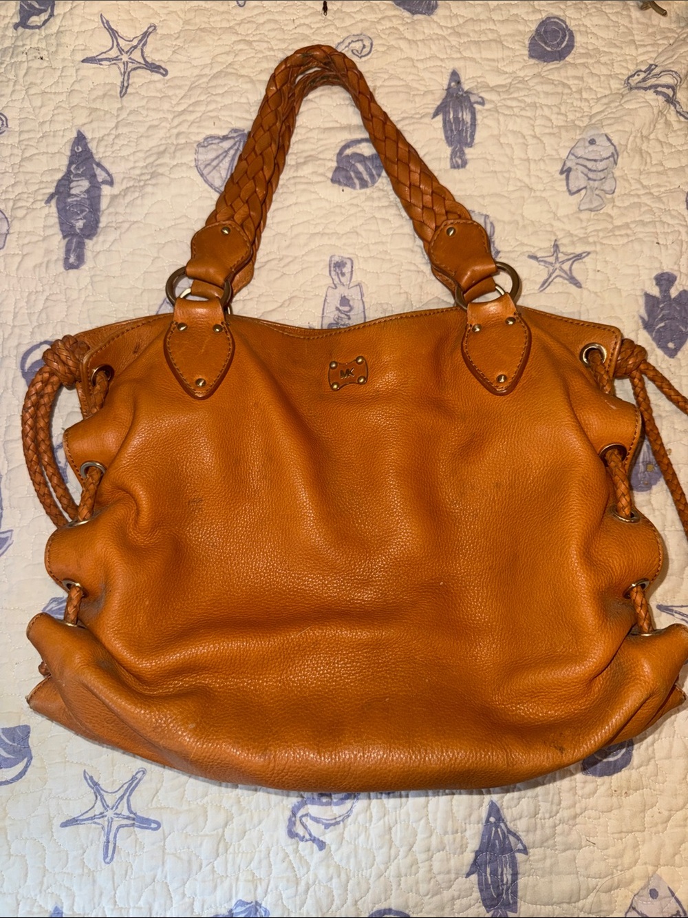 Michael Kors Cognac Leather Shoulder Tote with Braided Straps
